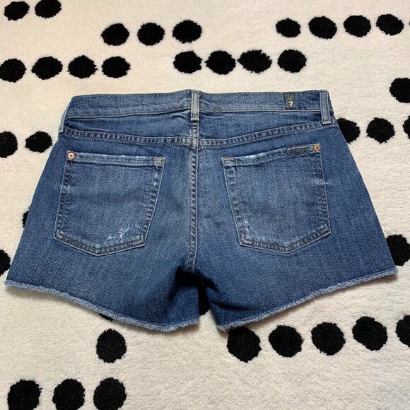 7 For All Mankind Distressed Stretch Denim Low Rise Jean Shorts - Picture 4 of 10